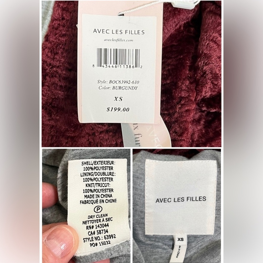 Avec Les Filles Burgundy Faux Fur Moto Jacket XS Oversized NWT - Picture 5 of 7